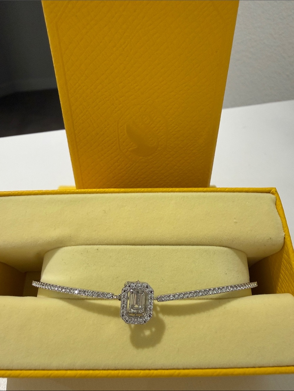 Swarovski Silver Halo Emerald-Cut Cubic Zirconia Bracelet - Women Jewelry